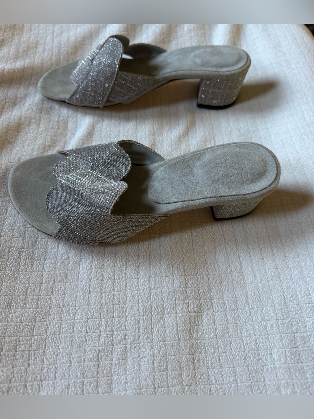 Silver Sparkle Slide Sandals Low Block Heel | Evening & Special Occasion - Picture 6 of 9
